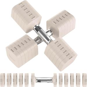 30.8LB Adjustable Dumbbell Set, Each Adjustable Weight Dumbbell with 6 Levels 4.4/6.6/8.8/11/13.2/15.4lb, Hand Weights Set for Men/Women Home Gym Exercise Workout (Beige)