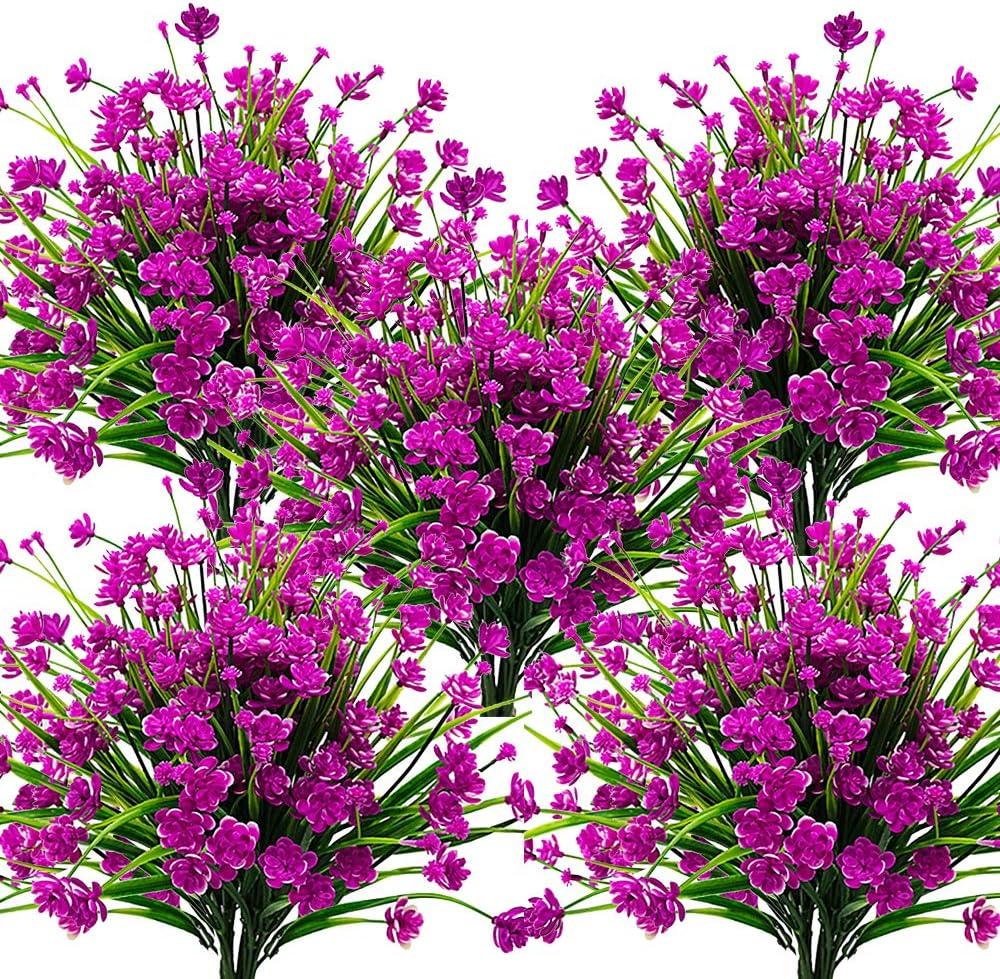 Grunyia 10 Bundles Artificial Flowers Outdoor UV Resistant Fake Plants Indoor Outside Hanging Planter Home Garden Decor (Purple)