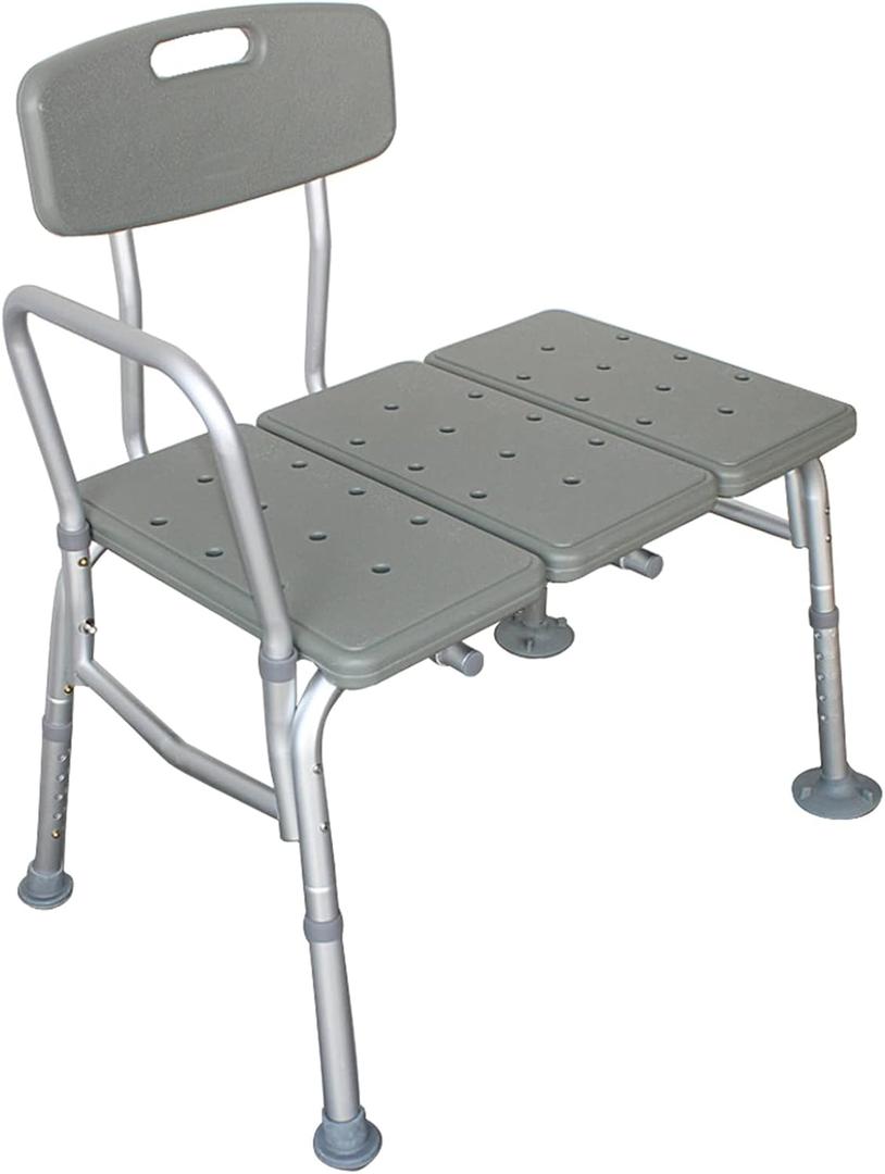 Transfer Bench for Bathtub, Durable Bath & Shower Transfer Bench, Shower Chair with Backrest & Height Adjustable Legs, Medical Bathroom Aid with Non-Slip Feet, 330lb, Gray Single Handrail