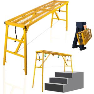 Folding Scaffolding Platform, 71(L) x15.7(W) x51(H)''770 Lbs, Adjustable Steel Industrial Step Ladders, Portable Heavy Duty Work Platform for Construction Sites and Renovations