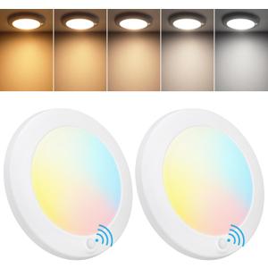 TORCHSTAR 6 Inch 5CCT LED Motion Sensor Ceiling Light, 1/5/10Mins, CRI90, UL & ES, Aluminum Disk Light, 15W Flush Mount Fixture for Closet, Recessed Can & J-Box Wired, Pack of 2