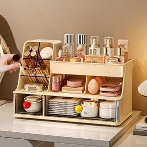 Makeup Organizer with Drawers for Vanity,Bathroom Countertop Organizer with Brushes Holder,Skincare Storage Organizer,Perfect Cosmetic Display Case for Your Beauty Essential