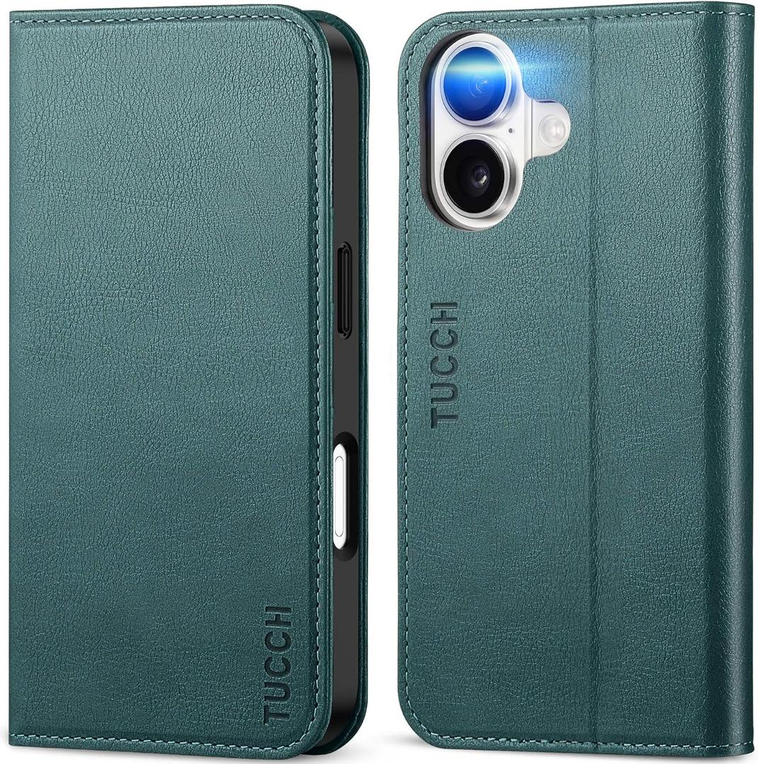 TUCCH Wallet Case for iPhone 17 (6.3-Inch) 2025, 3 Credit Card Slot | RFID Blocking | Stand | PU Leather | Shockproof TPU Interior Shell | Protective Flip Folio Cover | Teal Blue