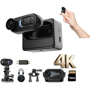 4K Mini Body Camera 128GB, Thumb Size Action Body Cam, Wearable Sports Cameras,Hands-Free POV Recording, Helmet Mount, Magnetic Sport DV for Bike Cycling,for Vlogging Pet Walk Swim