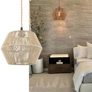 DANSEER Plug in Pendant Light Hemp Rope Hanging Light with Plug in Cord Boho Hanging Lamp Woven for Kitchen Island Living Room On/Off Switch (Type 1)
