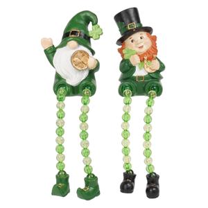 Valery Madelyn St Patricks Day Leprechaun Figurine Home Decor, 2 Pcs Irish Luckly Tiered Tray Decor with Clover, Medium Green Resin Gnome Saint Patricks Day Gift Decoration for Table Centerpiece