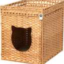 Handwoven Rattan Cat Litter Box Enclosure for Large Litter Box, Includes 1 Litter Mat & 2 S-Hook Attachments, Furniture-Grade Hidden House for Living Room, Bedroom, 24.6"x24"x19.88", Natural