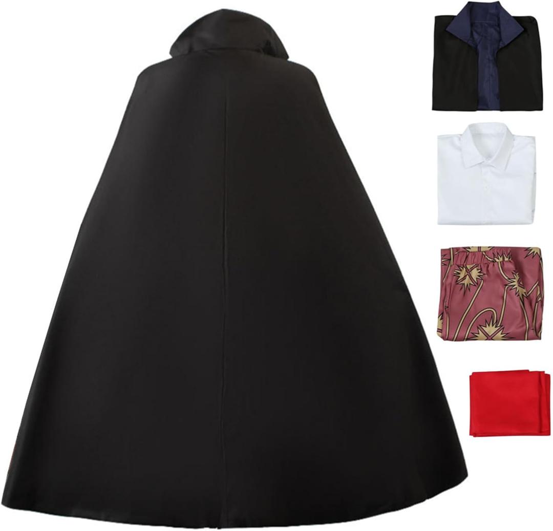 Red Hair Cosplay Costume Anime Uniform Shirt Cloak Halloween Outfits Full Set for Men (Small, Black)