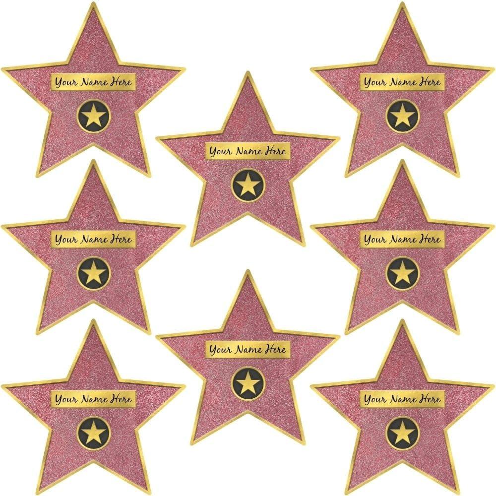 Glitz & Glam Star Decal Clings - 11.3" x 12" (Pack of 8) - Removable & Reusable Pink & Gold Coated Cardboard Decor for Celestial-Themed Events, Parties & Bedrooms