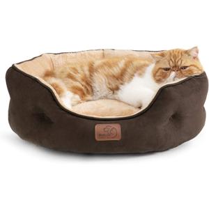 Bedsure Dog Beds for Small Dogs - Round Cat Beds for Indoor Cats, Washable Pet Bed for Puppy and Kitten with Slip-Resistant Bottom, 20 Inches, Brown
