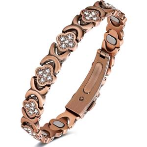 Feraco Pure Copper Bracelets for Women, Ultra Strength Magnetic Therapy Bracelet for Pain Relief with Neodymium Magnets & Sparkling Cubic Zirconia, Adjustable, Infinite Clover Jewelry (Copper 5X Strength - 5,000 Gauss)