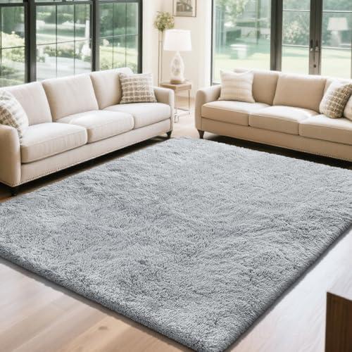 Fluffy Rug Shaggy Area Rug, Grey 5x7 Area Rugs for Bedroom, Small Bedside Rug, Soft Fluffy Shaggy Entryway Throw Rugs for Living Room Bedroom Kids Room Home Decor