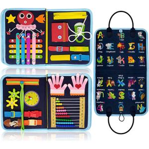 Gojmzo Busy Board Montessori Toys for Toddler Boys & Girls Gifts, Sensory Toys for Toddlers, Educational Travel Preschool Activities Learning Alphabet Count Fine Motor Skills