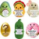 6PCS Mini Emotional Support Nuggets Positive Crochet Animals Set Potato Taco Pickle Coffee Donut Food Funny Birthday Gifts for Women Men Coworker Him Her Friend, Office Desk Decor, Get Well Gift