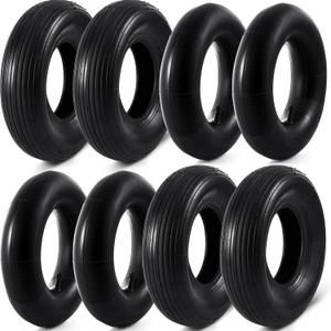 4 Sets 13'' 4.00-6 Replacement Tire and Inner Tube Set Heavy Duty 4.00-6 Tire and Wheel with TR13 Straight Valve Stem and Ribbed Treads, for Wheelbarrow Trolley Garden Wagon Wheels