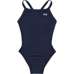 TYR Sport Girls' Solid Durafast Diamondback Swim Suit (Navy, 24)