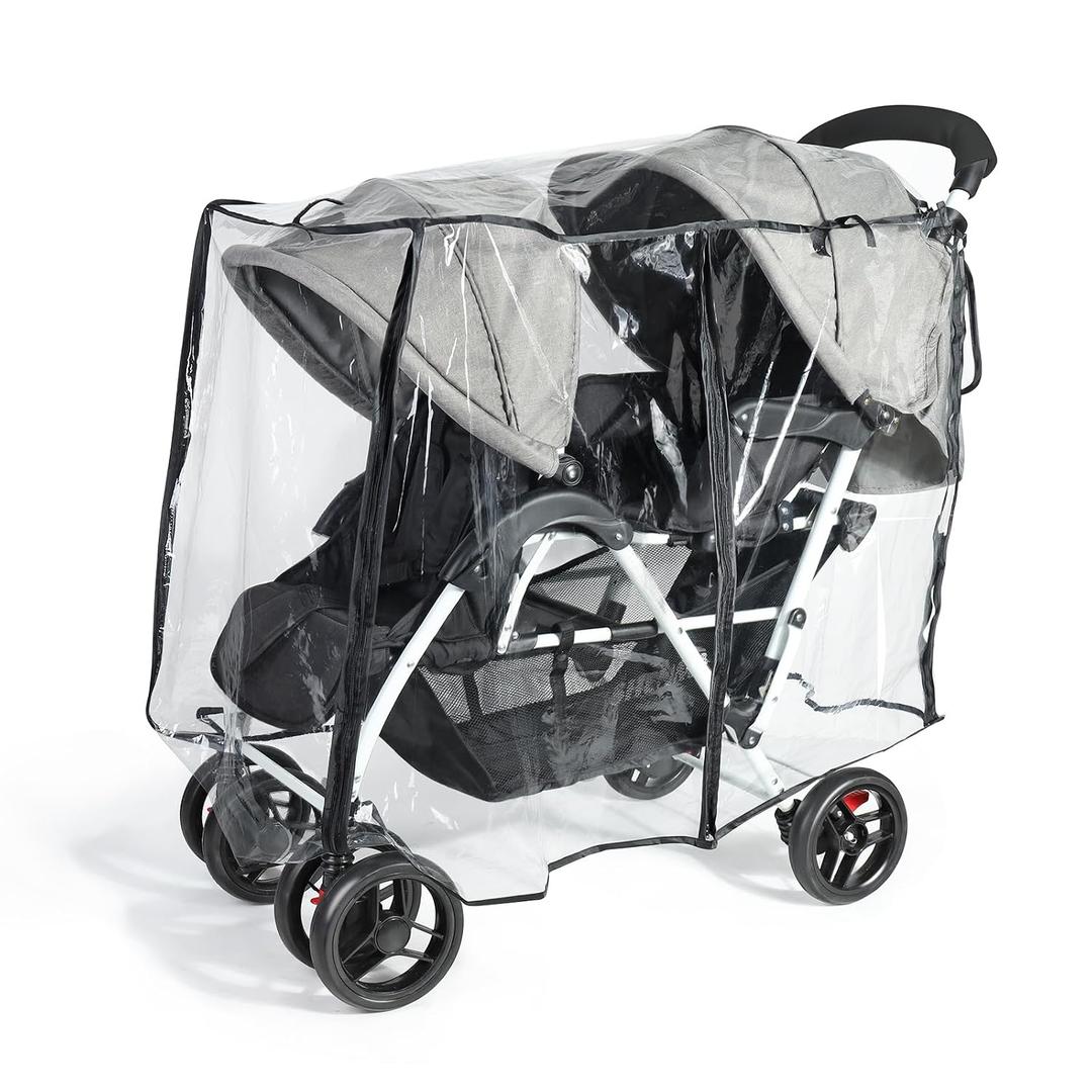 IvyWind Stroller Rain Cover for Double Tandem Stroller, Universal Size Weather Shield for Stroller, Breathable Double Stroller Cover for All-Weather Protection from Rain Snow Dust