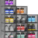 12 Pack Hard Sturdy Thickened Rigid XX Large Shoe Storage Organizer for Closet, Clear Stackable Sneaker Shoe Boxes Rack Containers Display Case Bins with Lids, Grey02