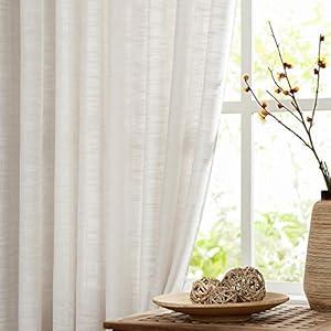 FMFUNCTEX Sheer Linen Curtains for Bedroom 96 inches Long Natural Beige Privacy Farmhouse Window Treatment Set for Living Room Guest Room 52”w 1 Pair Rod Pocket