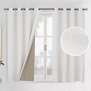 BGment Off White Blackout Curtains 54 Inch Length for Bedroom 2 Panels Set, Linen Textured Thermal Insulation Soundproof Window Curtain Drapes with Grommet, 52 Inch Wide Each Panel