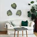 Palm Leaves Wood Wall Decor, 3Pcs Tropical Wall Art Jungle Decor, Wooden Natural Leaves Plant Wall Decor, Vintage Tropical Plant Plaque for Home Living Room Kitchen Bedroom Bathroom & Garden, Green