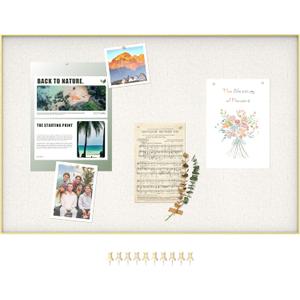 An&He Bulletin Board 24 x 36 Inches, Linen Pin Board with Sawtooth Hangers & 10 Push Pins, Wall Mounted Cork Notice Board for Office, Home, School, Classroom, Gold