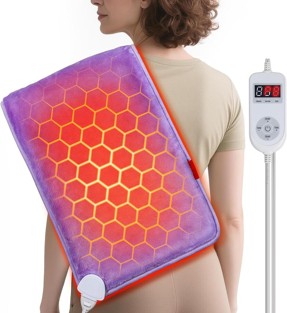 Far-Infrared Heating Pad for Back: 2-3 Inches Penetrates Muscles Deeply for Stiffness Chronic Pain - 3S Fast Heating Extra Hot to 160 for Women from Desk Job - 4H Auto Off Graphene