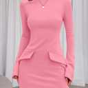 PRETTYGARDEN Womens Fall Long Sleeve Mini Dress 2025 Trendy Boat Neck Bodycon Knit Elegant Short Party Formal Dresses (Pink, M)
