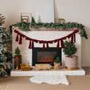 5.9ft Christmas Velvet Bow Garland Pre Strung Bow Garland Banner with 5 Pcs 12 x 12 Inches Giant Velvet Bows Reusable Vintage Decoration for Xmas Tree Fireplace Staircase(Burgundy)