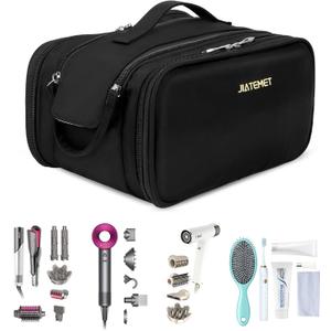 Tools Travel Bag for carrying hair dryer curling iron comb multi-layer hair accessories and tools with Dry Wet Depart Toiletries Travel Organizer (Black)