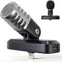 PALOVUE Portable MFi Certified Microphone with Lightning Connector for iPhone iPad, Professional Digital Stereo Cardioid Condenser Mic with Charging Port and 3.5mm Headphones Jack for Recording