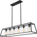 Rectangle Chandeliers for Dining Room | 6-Lights Black Dining Room Light Fixture with Clear Glass Shade | Apply to Kitchen Chandeliers Over Table, L48" - 6 Light