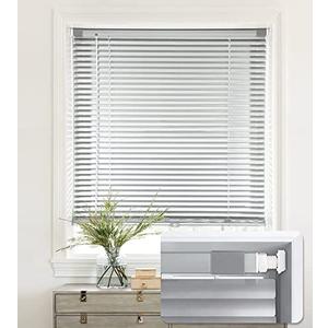 LazBlinds No Tools-No Drill 1" Aluminum Mini Blinds, Cordless Blinds for Indoor Windows, Light Filtering Horizontal Blinds and Shades for Window Size 47'' W x 48'' H, Silver Grey