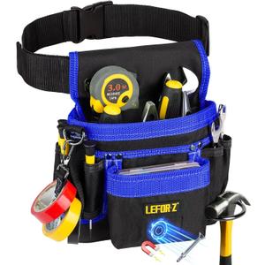 Tool Belt,Magnetic Tool Pouch,14-Pockets Tool Belts for Men,Detachable & Adjustable Tool Pouch belt for Electrician,Carpenter,Construction,Work Apron,Utility Belt,Black-Blue