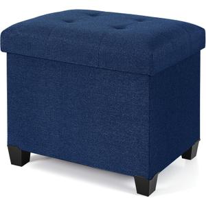 Ottoman with Storage, Rectangular Storage Ottoman, Linen Ottomans with Legs for Living Room Bedroom Dorm, 23.6" D x 17.7" W x 19.9" H, Blue
