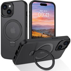 DUEDUE for iPhone 15 Plus Case Magnetic with Ring Stand[Compatible with Magsafe], Full Body Protective Cover Slim Shockproof Kickstand Phone Case for Apple iPhone 15 Plus 6.7", Black