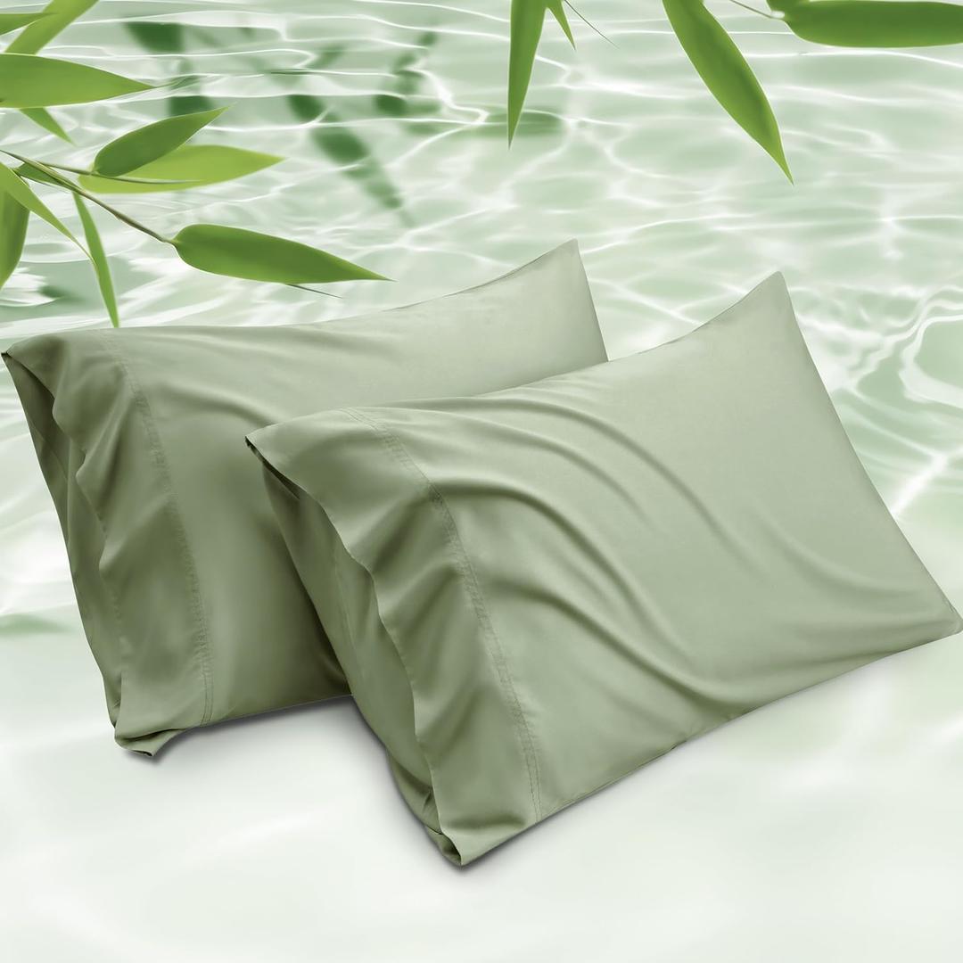 Bedsure King Size Pillow Cases Set of 2, Cooling Pillow Cases King, Rayon Derived from Bamboo Sage Green Pillowcases, Breathable & Silky Soft Bedding Pillow Covers with Envelope Closure, 20x36 Inches