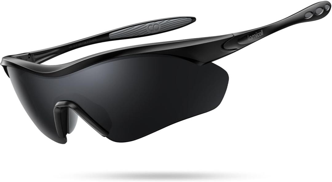 Lamicall 22g Polarized Sports Sunglasses - UV400 Protection Men Women Sun Glasses for Driving Running Cycling Baseball Golf (Black Frame-gray Lens)