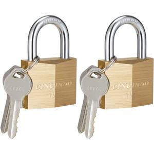 CINCINNO Solid Brass Padlock with Key, Key Lock with 1-9/16" Wide Body, 2 Pack Keyed Alike Locker Lock with Key
