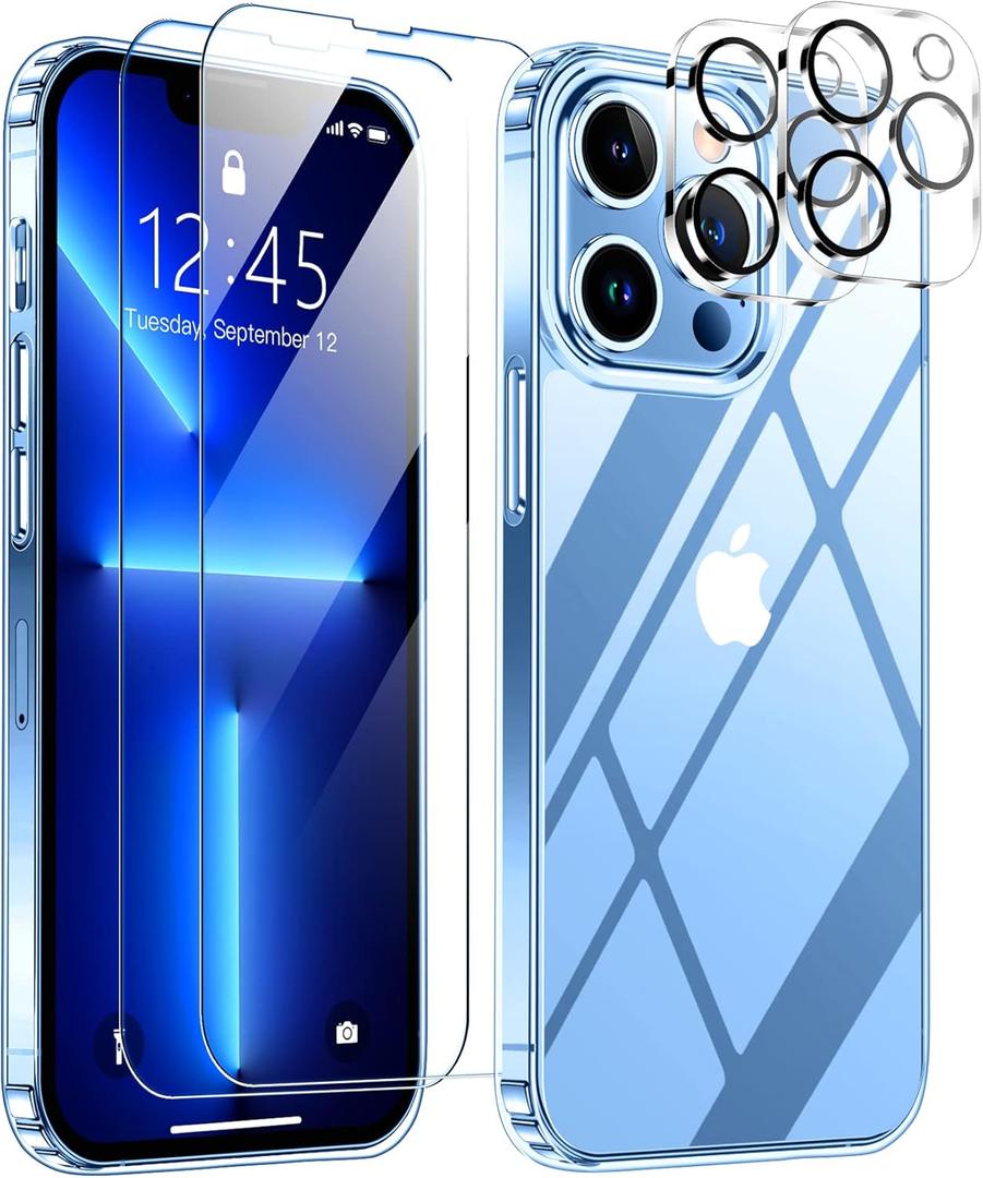 SPIDERCASE Designed for iPhone 13 Pro Max Case, [Crystal Clear Not Yellowing],with 2 Pcs [Tempered Glass Screen Protectors+Camera Lens Protectors] Slim Thin Phone Case, Clear