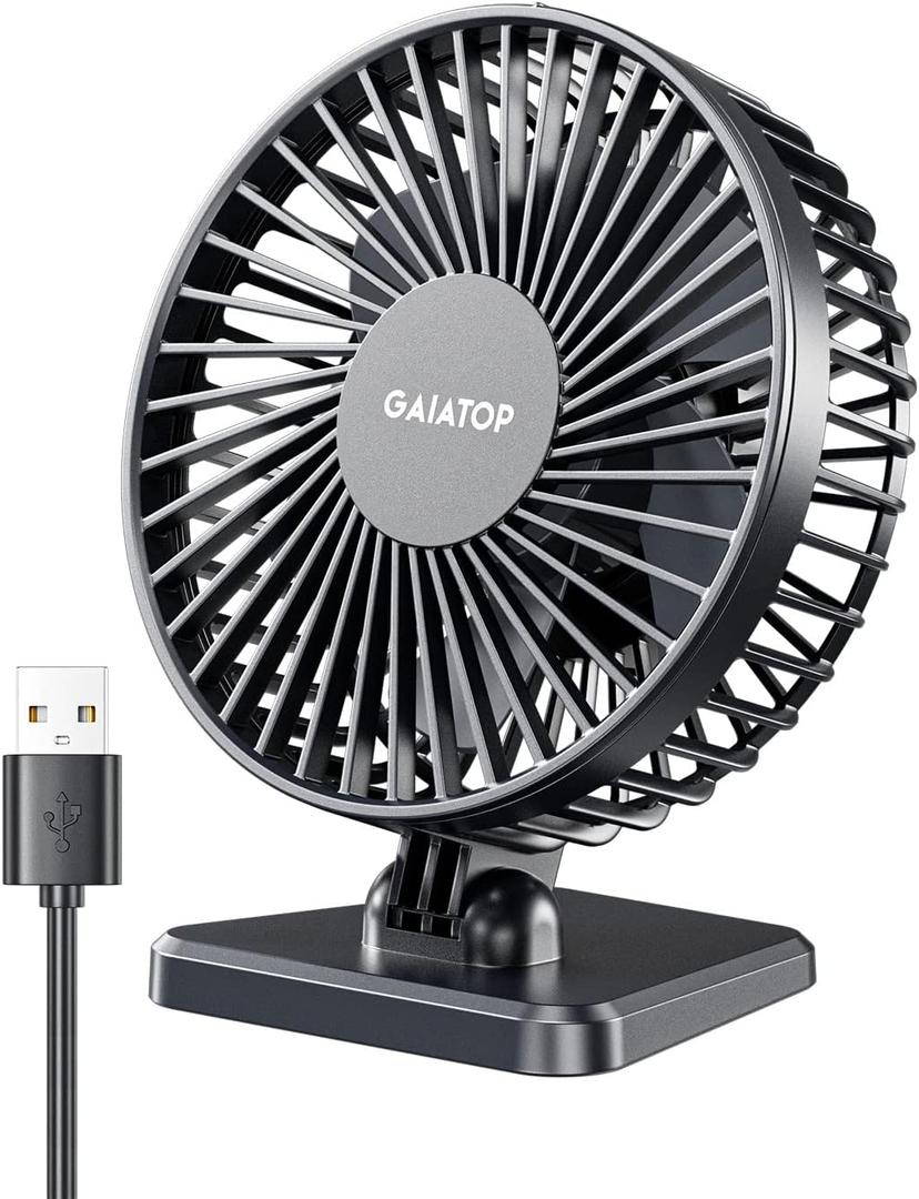 Gaiatop USB Desk Fan, Small But Powerful, Personal Portable Quiet 3 Speeds, Adjustable Mini Table Desktop fan for Cooling Home Office Car Summer Travel Gifts Black