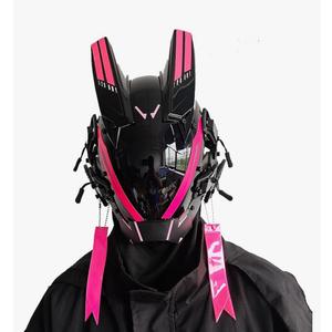 KYEDAY Punk Mask for Men,LED Mask for Women,Futuristic Punk Techwear, Cosplay Halloween Fit Party Music Festival Accessories Pink