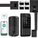 Wi-Fi Smart Deadbolt Lock with Handle Sets, Keyless Entry Door Lock for Front Door, Compatible with Alexa & Google Assistant, Auto Locking-Black