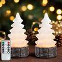 Homemory Real Wax Flameless Christmas Tree Candles, Xmas Candles Battery Operated with Remote, Pine Tree Winter Candlesticks for Home Party Christmas Decor for Table, New Year Celebration, 6.3 Inches