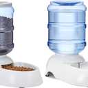 Amazon Basics Automatic Pet Water Dispenser and Gravity Food Feeder Set for Cat and Dog, Easy to Clean, 152fl.oz food feeder, 135.3fl.oz water dispenser, Small, Pack of 2