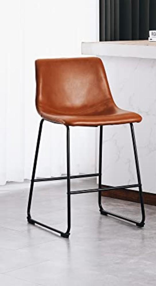 Joysoul Bar Stools 1 PC,  24 Inch Counter Height Barstools with Back & Footrest - Waterproof Faux Leather, Ergonomic Seat & Sturdy Metal Base for Kitchen Island, Cafe, Home Bar(Brown)