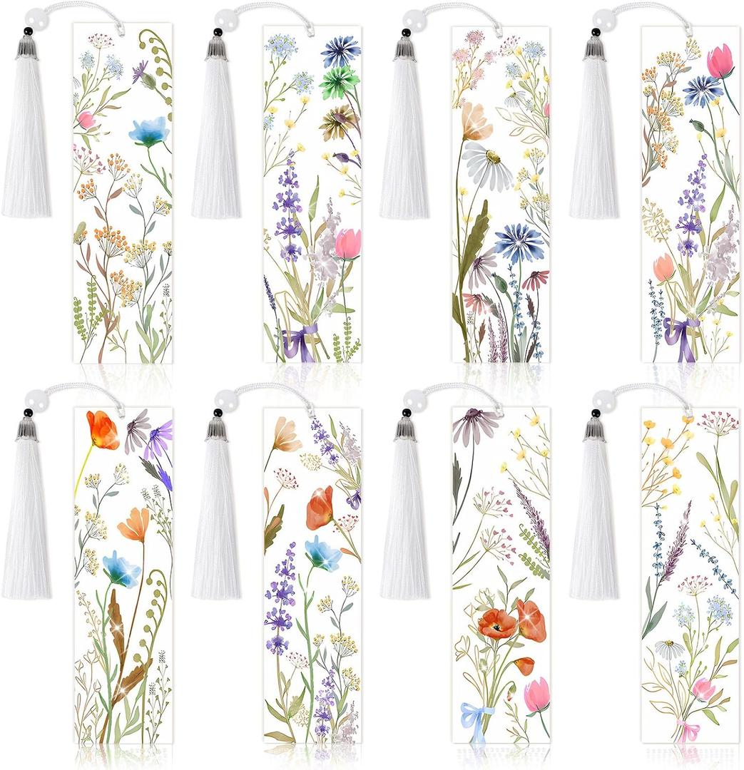 8 Pieces Christian Bible Verse Diamond Art Bookmarks 5d Christian Beaded Bookmark Acrylic Tassel Bookmark for DIY Making Beginners Kids Adults Arts Craft Supplies (Wildflowers)