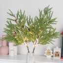 Lighted Artificial Pine Branches for Vases, 28" Christmas Cypress Sprigs with 60 LED Lights, Battery Operated or USB Plug in, Indoor/Outdoor Holiday Decorations (2PCS)
