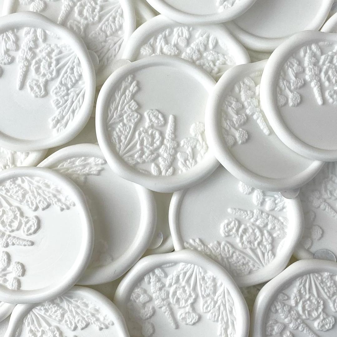 Wildflower Wax Seal Stickers, Floral Wax Seal, Flowers, Foliage, Field of Flowers (White)