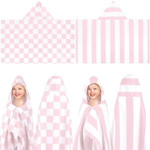 2 Pcs Kids Hooded Bath Towel 50" x 30" Kids Hooded Beach Bath Towels Pink Microfiber Girls Bath Towels Pool Beach Towel Wrap for 3-12 Years Girls Toddlers Swimming Cover up 2 Design (Stripe)